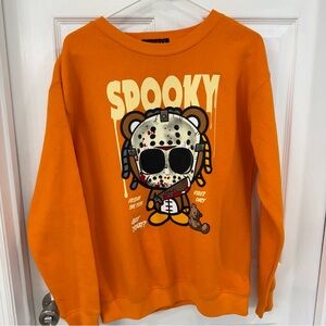 Orange Spooky Friday The 13th Teddy Bear Graphic Crewneck Sweatshirt Men's Med